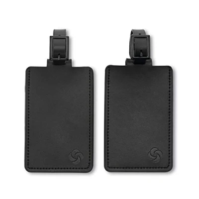 Image of Samsonite 2 Pack Leather Luggage ID Tag, Black Logo, One Size