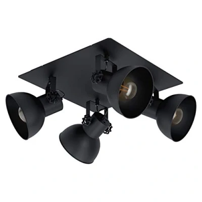 Image of EGLO Ceiling Light Fitting Barnstaple 1, 4 Bulbs Lighting in Vintage, Industrial and Retro Design, Living Room Bedroom spotlights Made of Black Steel, E27 Socket
