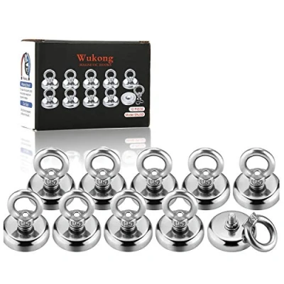 Image of Wukong 1.26&#039;&#039;D X 1.38&#039;&#039;H Strong Permanent Rare Earth Magnets,84 LBS(38 KG) Pulling Forces Powerful Heavy Duty Neodymium Magnetic Hooks with Eyebolt for Multi Use(10 Packs)