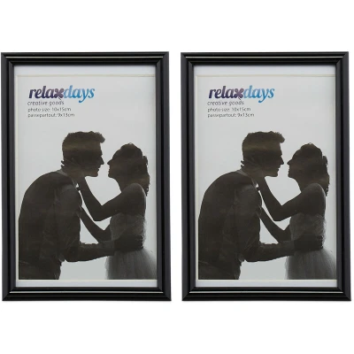 Image of Relaxdays Photo Frame Set of 2, 10 x 15 cm, Passepartout 9x13 Standing or Hanging, Black