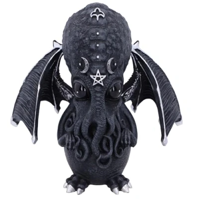 Image of Nemesis Now Cult Cuties Culthulhu Figurine 10.3cm, Resin, Black, Scarily Adorable Winged Cat Figurine, Silver Detailing, Cast in the Finest Lovingly Hand Painted