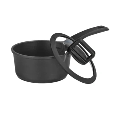 Image of N8WERK Cast Aluminium Saucepan in The Midnight Edition 18 cm Colour Changing Temperature Display Lid with Silicone Rim Suitable for All Types of Cooker, Including Induction
