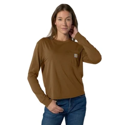 Image of Carhartt Women Long Sleeve T Shirt Lightweight L/S Pocket, Color:carhartt Brown, Size:S