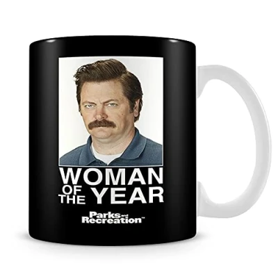 Image of Giftme Ron Swanson Woman of The Year Birthday, Secret Santa Unique 11oz White Ceramic Mug Coffee Tea Mug.