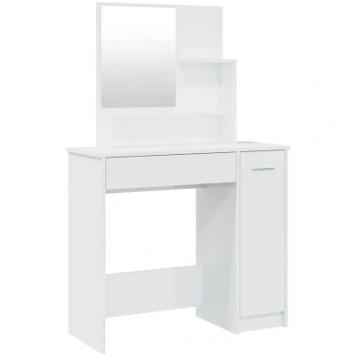 Image of vidaXL Dressing Table with Mirror High Gloss White Makeup Vanity Desk Drawers and Shelves Moisture Resistant Engineered Wood Construction