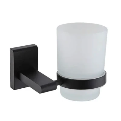 Image of Showerdrape Unity Black Stainless Steel &amp; Frosted Glass Wall Mounted Toothbrush Holder