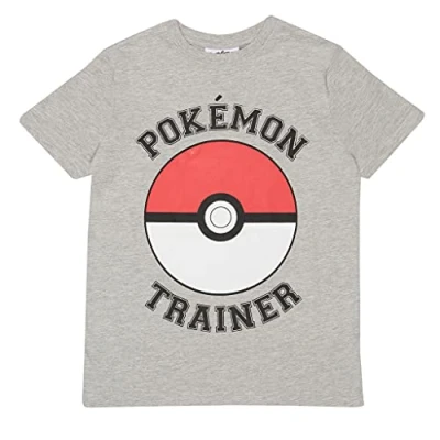 Image of Pokemon Trainer Poke Ball T Shirt, Kids, 3 13 Years, Heather Grey, Official Merchandise