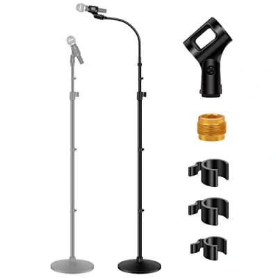 Image of InnoGear Microphone Stand, Mic Stand Detachable Gooseneck Floor Height Adjustable from 32 to 70 with Weighted Round Base for Blue Yeti Snowball Shure SM7B SM58 Samson Q2U