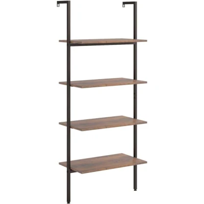 Image of vidaXL 4 Tier Leaning Shelf Dark Brown and Black 64x35x152.5 cm