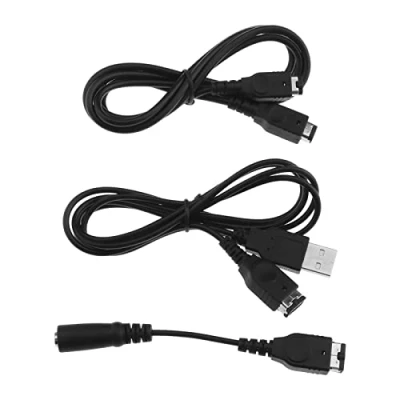 Image of YINETTECH Set of 3 GBA SP Cables Compatible with Nintendo Game Boy Advance Includes USB Charger Cable &amp; 2 Player Link Headphone Adapter 3.5mm Jack Cord