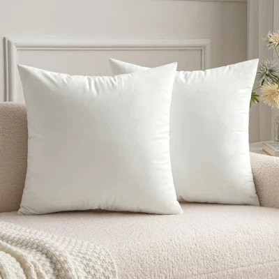 Image of MIULEE Decorative Velvet Christmas Cushion Covers 45cm x 45cm/Square Throw Pillowcases for Sofa Bedroom with Invisible Zipper 18x18 Inch Pure White Sets of Two