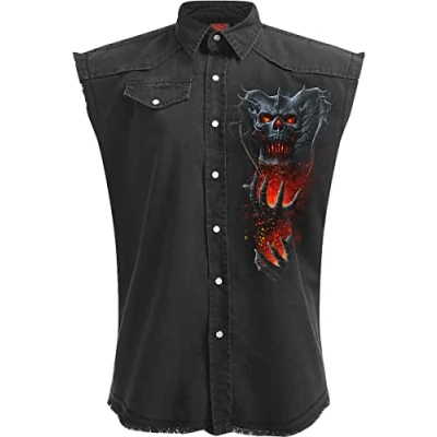 Image of Spiral Death Embers Sleeveless Stone Washed Worker Black M