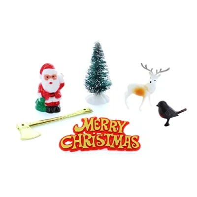 Image of Culpitt Christmas Woodland Cake Decoration Kit, Festive Toppers Including Santa, Reindeer, Robin, Axe, And Merry Plaque 6 Piece Set, 50614