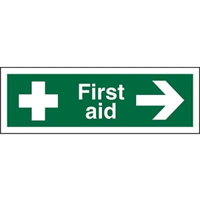 Image of Seco First Aid Cross, Aid, Arrow Pointing Right Sign, 450mm x 150mm 1mm Semi Rigid Plastic