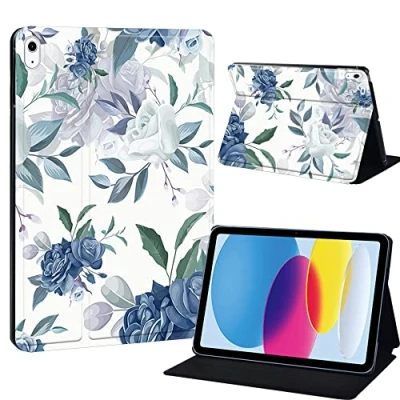 Image of Printed Tablet Case for iPad 10th Generation 2022 10.9 Inch, Slim Hard Back Gen Cover Protective Smart Stand 10 10.9&quot; (blue flower)