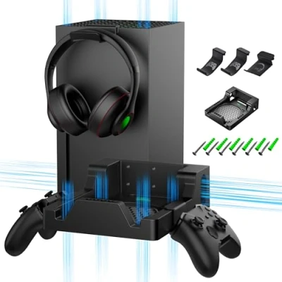 Image of ZAONOOL Wall Mount for Xbox Series X with 2 Controller Mounts and Headset Stand, Set XSX Accessories, Shelf Dual Ventilation Design, Place Console Pointing Forward