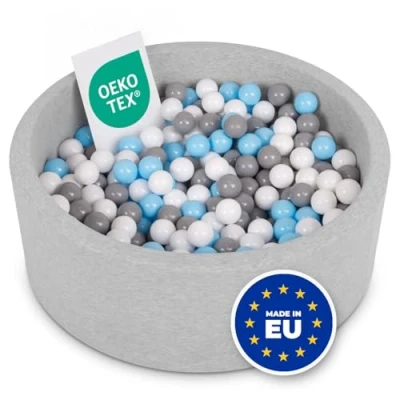 Image of Selonis Soft Ball Pit Pool 90X30cm/200 Balls Round For Baby Toddler Foam, Light Grey:White/Grey/Baby Blue
