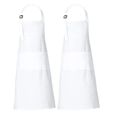 Image of RAJRANG Cotton White Kitchen Chef Aprons Set Of 2 with Pockets Adjustable Neck Strap Apron 68 x 88 cm