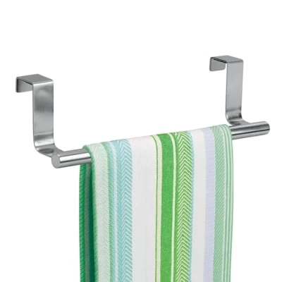 Image of iDesign Forma Over Door Towel Rail, Holder for Kitchens and Bathrooms, Stainless Steel, Polished Silver