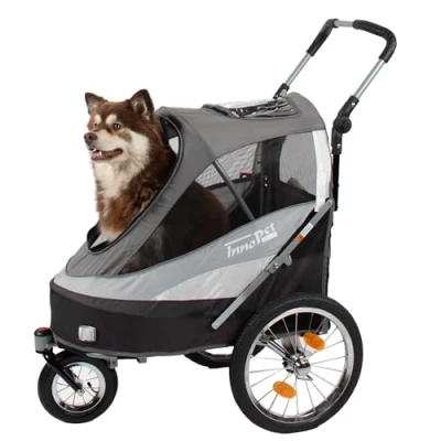 Image of Innopet Large Dog Pram Stroller Pushchair Pet Buggy Trolley for Large/Medium Dogs and Cats IPS 055/AT, Grey/Black/Silver/UK. Free Rain Wind Cover