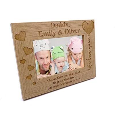 Image of ukgiftstoreonline Personalised We Love Daddy Photo Frame Oak wood finish (5 x 7 Inch)