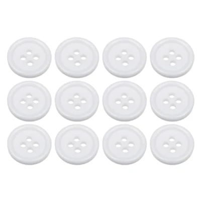 Image of Pack of 12 White Sew on 15mm Round Buttons Flat 4 Holes 24L 24 Ligne