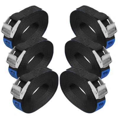 Image of Lashing Strap Tension Belt Buckle Black in Different Lengths and Quantities loadable up to 250 kg DIN EN 12195 2, 6 Pieces 2.5 cm x m
