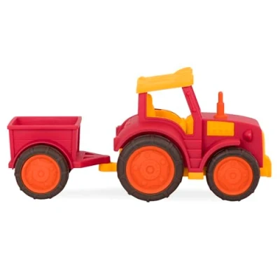 Image of Wonder Wheels by Battat Tractor &amp; Trailer Toy and Combo for Toddlers Age 1 Up (2 pc). 100% Recyclable, Red