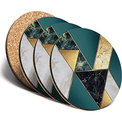 Image of Sawfish® Coasters (Set of 4) Round Abstract Art Deco Marble Effect Drink Glossy Coasters/Tabletop Protection for Any Table Type