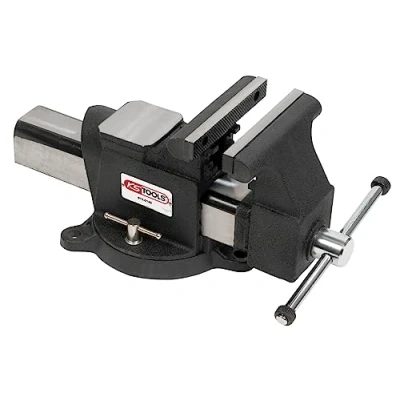 Image of KS Tools 914.0146 Workbench Vice in Curved 150 mm Cast Iron Table with Steel Jaws Versatile Base Interchangeable Distance up to 170