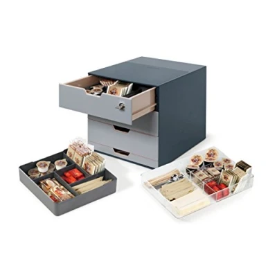 Image of Durable Coffee Point Storage Box 4 Drawer Station Unit Complete with Accessories Ideal for Pod Capsuals and Tea Bags Charcoal / Anthracite Grey