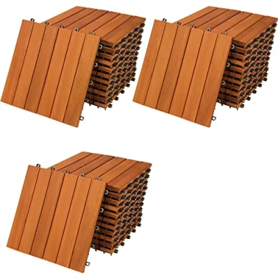 Image of CASARIA® 33x Wooden Acacia Decking Tiles 30x30cm Cuttable Interlocking System Drainage Garden Balcony Patio Click Lock in Flooring Deck FSC Certified Wood 33