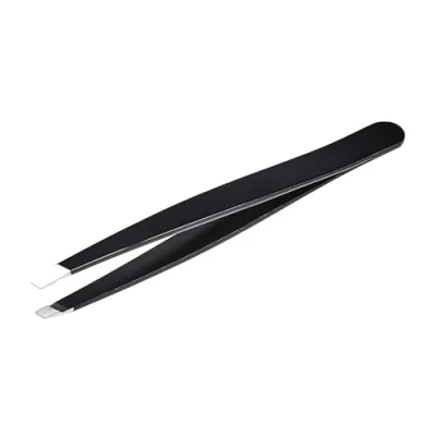 Image of Amazon Basics Slant Tip Professional Stainless Steel Tweezer for Effective Hair Removal, Ideal Daily Beauty Regimen, with Travel Case, Black, 1 Pack (Previously AmazonCommercial brand)