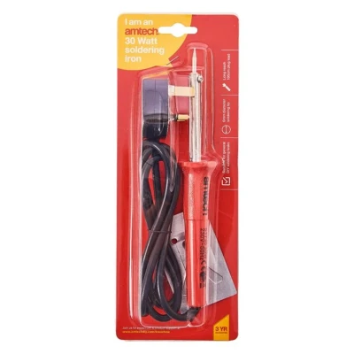 Image of Amtech S1730 Soldering Iron, 30 Watt 240V, Insulated Handle and Metal Stand, 300 350C High Temperature Range
