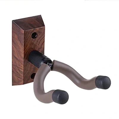 Image of Guitar Wall Mount Hanger Black walnut Hook for Acoustic Electric Bass Hooks Holder (Black Hanger)