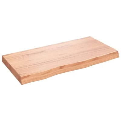 Image of vidaXL Bathroom Solid Oak Wood Countertop, Light Brown, 80x40x(2 6) cm, Varnished Finish, Live Edge Design, Versatile Utility