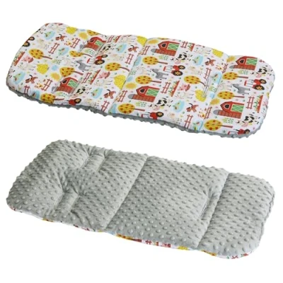 Image of Cotton &amp; Bubble Fleece Pram Insert, Liner Covers 5pt Universal Reversible (Animal Farm/Grey)