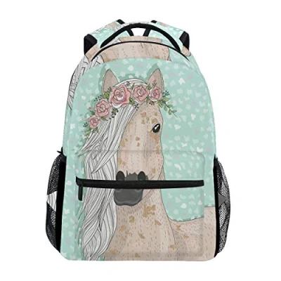Image of Flower Horse Backpacks School Student Backpack Big for Girls Kids Elementary Shoulder Bag Bookbag
