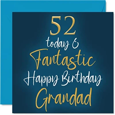 Image of Fantastic 52nd Birthday Cards for Grandad 52 Today &amp; Happy Card from Grandson Granddaughter, Gifts, 145mm x Greeting