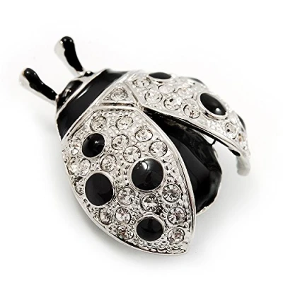 Image of Avalaya Black Enamel Ladybug Brooch (Silver Tone)