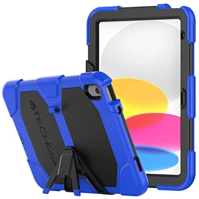 Image of TECHGEAR G SHOCK Design for iPad 10 2022 [10th Generation] 10.9&quot; Tough Rugged HEAVY DUTY Armour Shockproof Survival Protective Case with Stand Kids Schools Builders Workman BLUE
