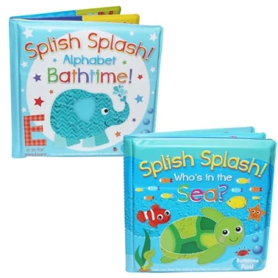 Image of Baby Bath Books Set of 2 Plastic Coated Fun Educational Learning Toys for Toddlers &amp; Kids Time Picture Book Babies (Alphabet/Who&#039;s in the Sea 2326)