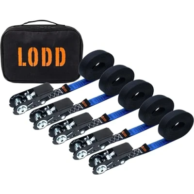 Image of LODD Set of 5 Endless Ratchet Lashing Straps 6m x 25mm with carrying bag. Resistance 800kg. Compliant EN 12195 2. Ideal mounting for motorcycle trailer caravan bike