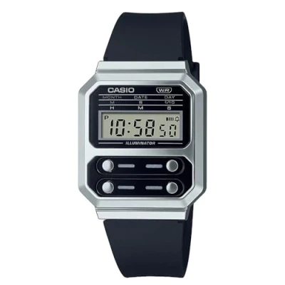 Image of Casio Unisex 40.70mm Quartz Watch with Digital dial and Silver Metal Strap A100WEF 1AEF