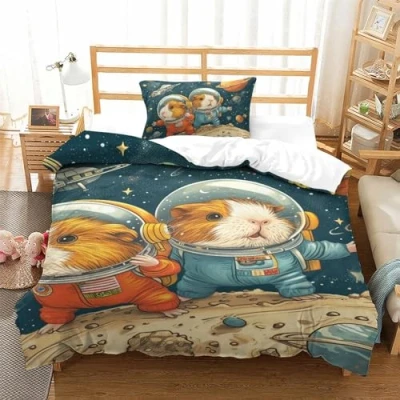 Image of GTDKSUEVG Duvet Cover Guinea Pigs Bedding Comforter Set Girls 2 Pieces for Kids Teens 3D Bedspread Quilt with Zipper Closure Soft Microfiber Single（135x200cm）
