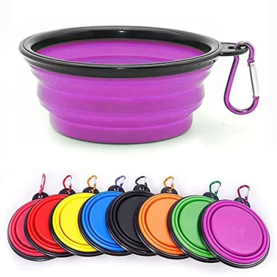 Image of Collapsible Dog Bowl,Collapsible Water Bowls for Cats Dogs, Portable Pet Feeding Watering Dish,Portable Food Bowl with Carabiner (Small(350ML), light blue)