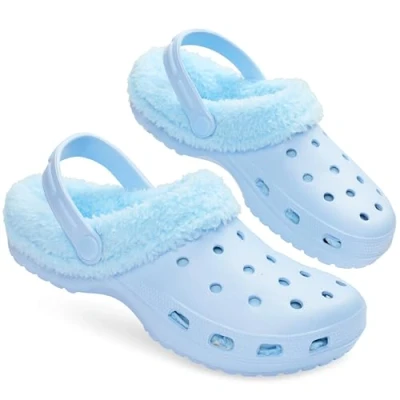 Image of CityComfort Clogs Women Teens Winter Classic Fleece Lined House Shoes Warm Garden Slip On with Strap (Baby Blue, 4 UK)