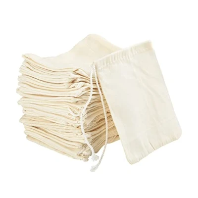 Image of Irich 50 Pack Cotton Muslin Bags, Reusable Tea Bags with Drawstring, Small Cheesecloth for Cooking, Soup, Coffee Filter, Spice Storage (8 * 10cm)
