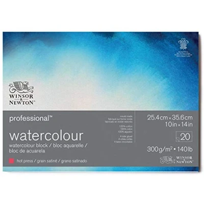 Image of Winsor &amp; Newton Watercolour Paper, 100% Cotton, Bright Natural White, 25,4 x 35,6cm 20 Blatt im Block, 300g/m²