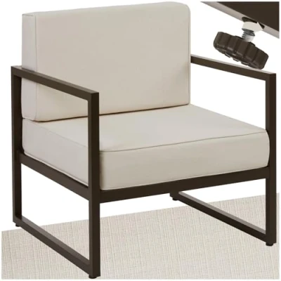Image of TecTake® Garden Chair in Modern Minimalist Design, Outdoor Armchair with Thick Cushions, Robust Steel Frame &amp; Water Repellent Covers, Ideal Lounge for Patio, Balcony Furniture